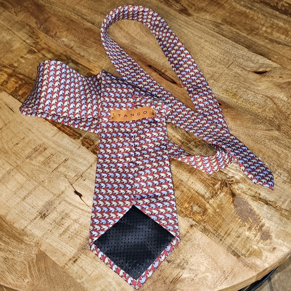 Vintage Frog Print Burgundy Blue Green Tango Silk Tie - Picture 4 of 4